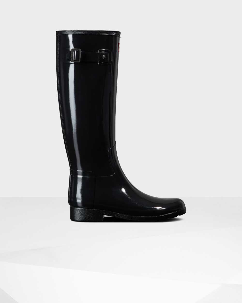 Botas De Agua Mujer - Hunter Refined Slim Fit Tall Gloss Negras - BWSDEX-524 - Negras